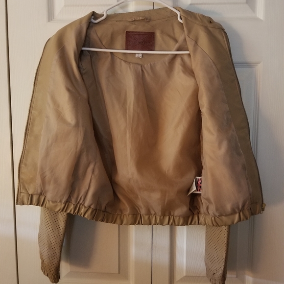 Women's Tan Color Faux Leather Jacket - Picture 3 of 13
